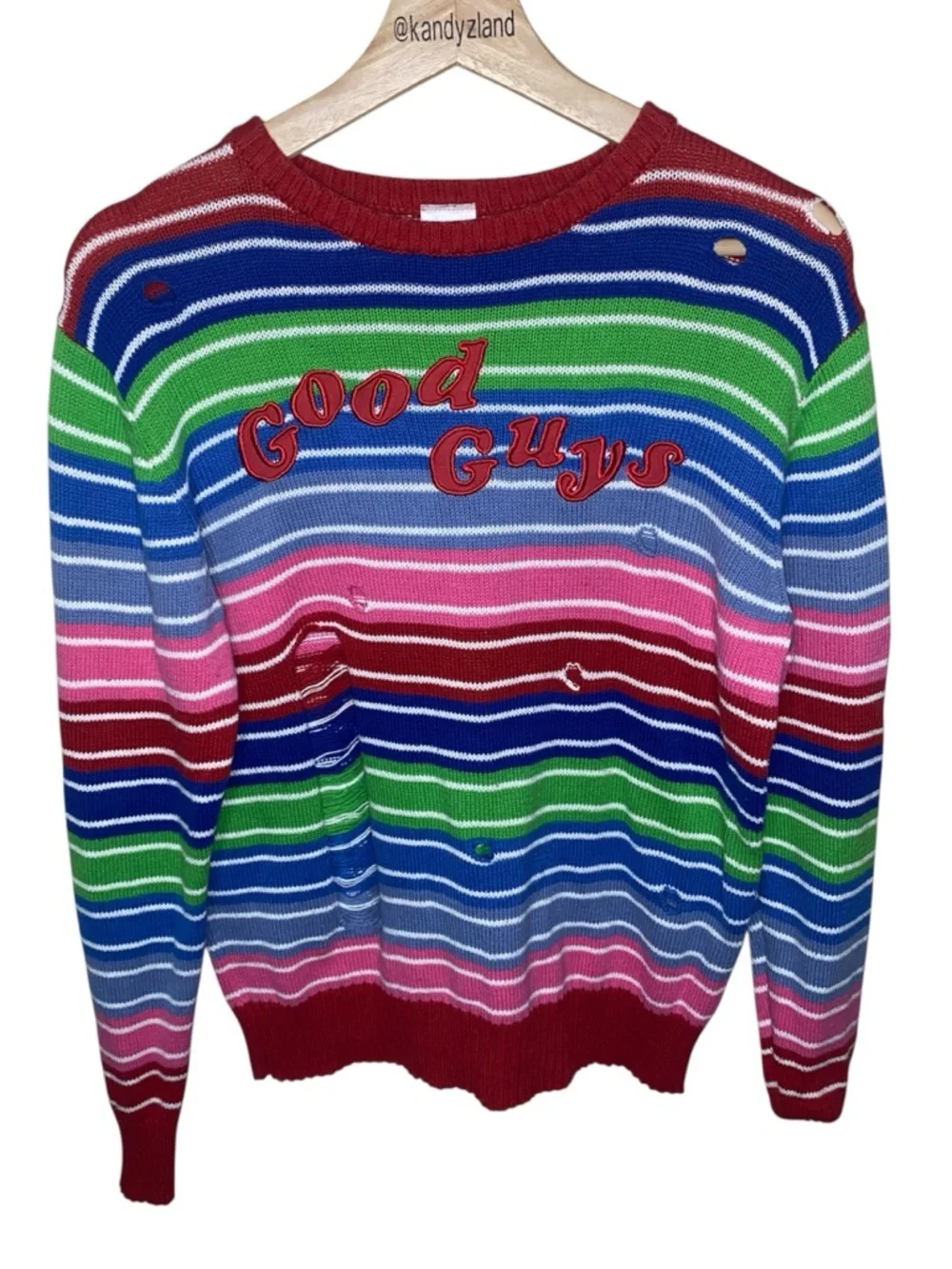 Spirit Halloween Chucky Good Guys adult striped distressed sweater - Picture 1 of 3